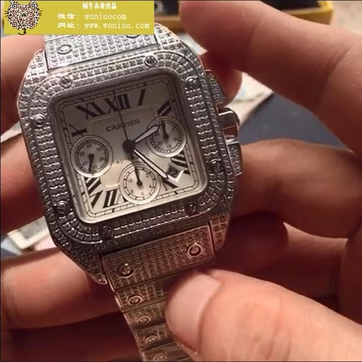 【视频解析】V6 Factory 出品 Cartier   Santos  Replica W20090X8满钻土豪款 wrist watches 