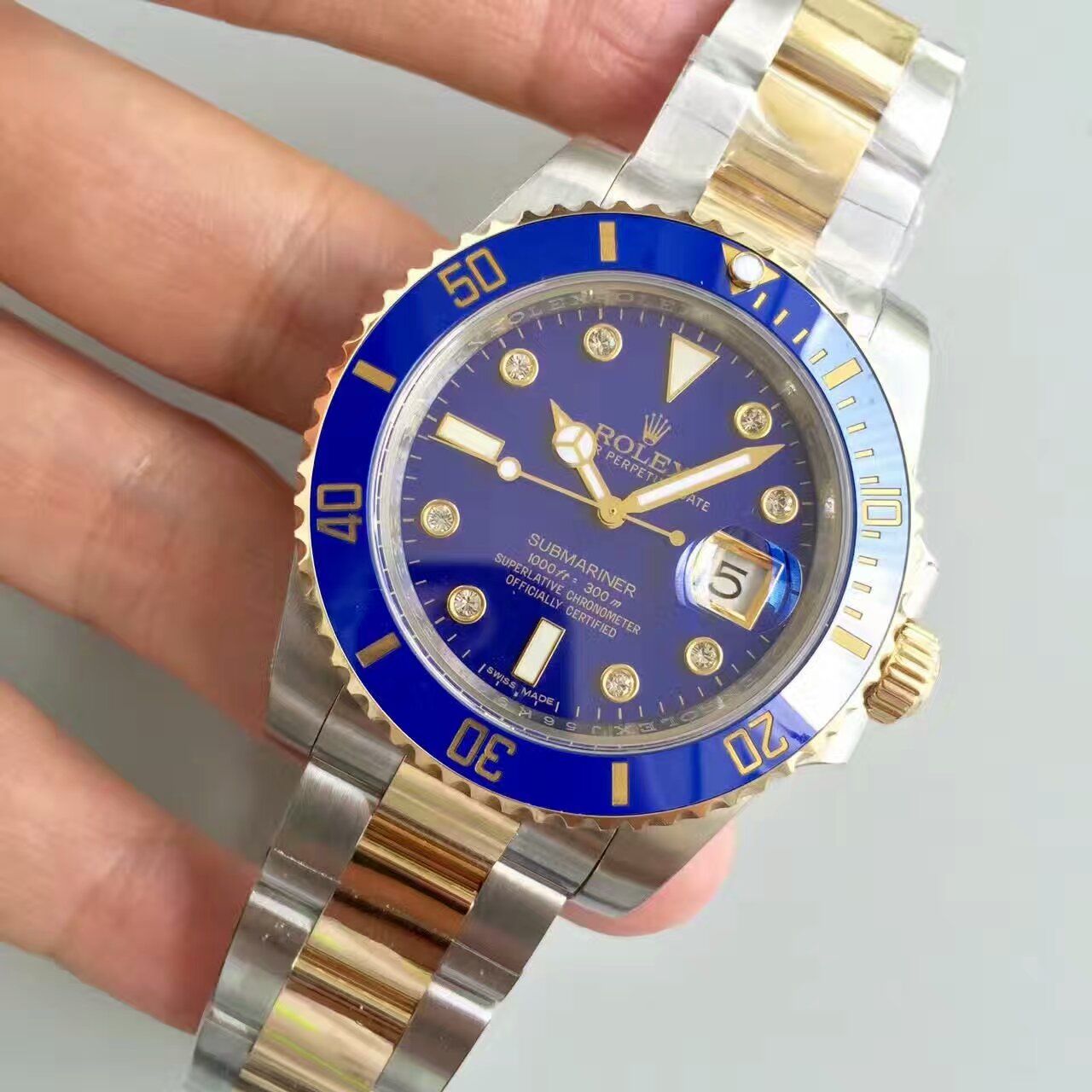 【N Factory V7版 Perfect  Replica Copy  Watches 】 Rolex  Submariner 型系列116613LB-97203 蓝盘镶钻 wrist watches  / R030