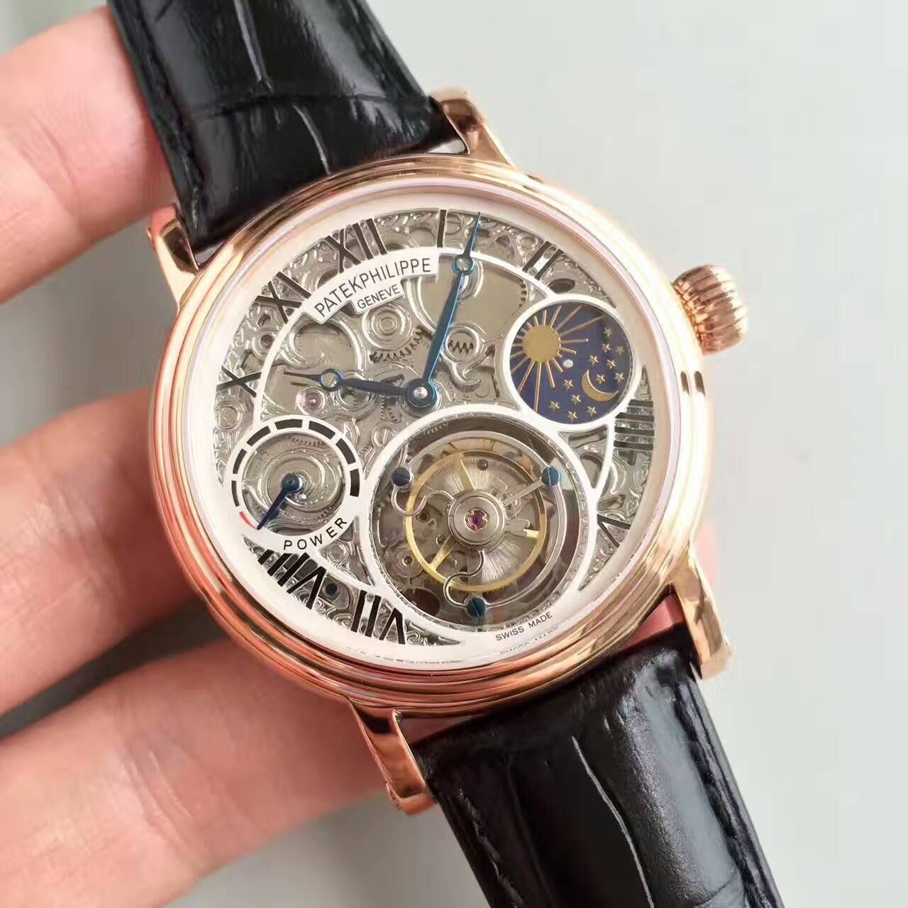 【TF Factory  Perfect  Knockoff  Watches 】 PATEK PHILIPPE 镂空雕花动力星辰真 Tourbillon  wrist watches  / BD202