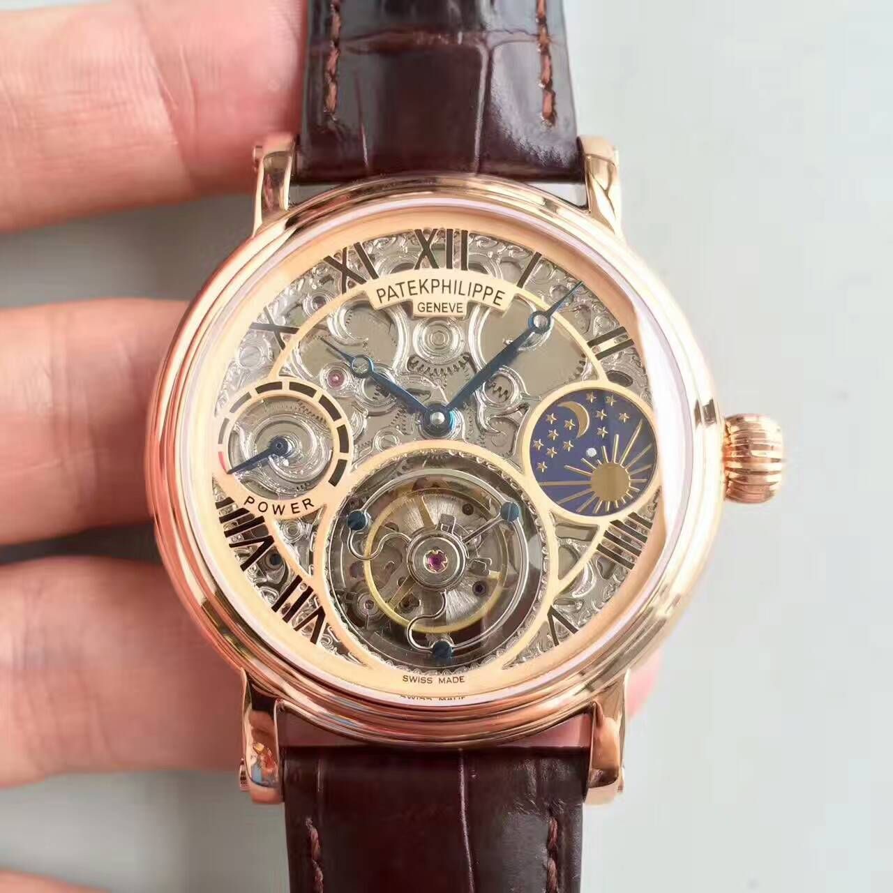 【TF Factory  Perfect  Knockoff  Watches 】 PATEK PHILIPPE 镂空雕花动力星辰真 Tourbillon  wrist watches  / BD202
