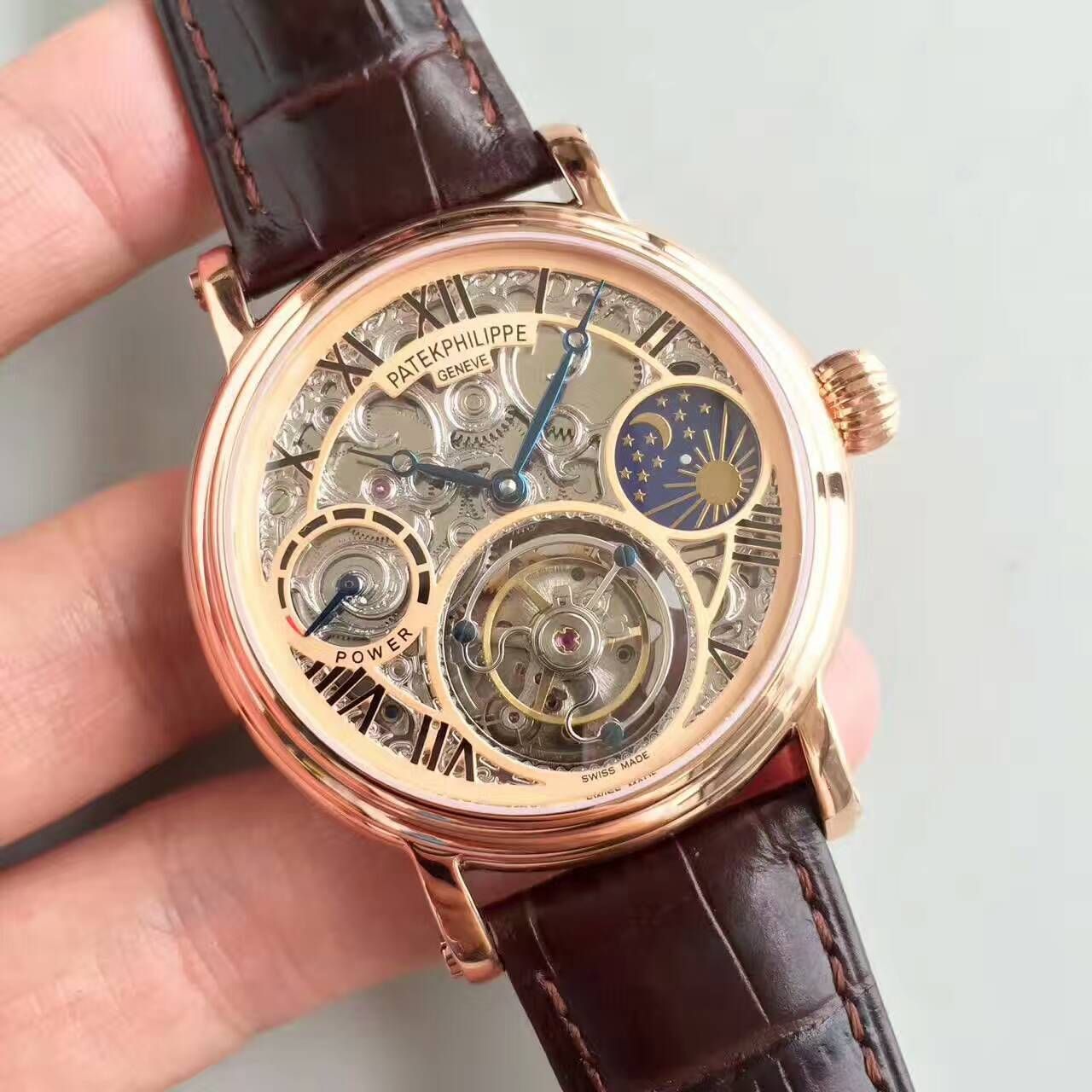 【TF Factory  Perfect  Knockoff  Watches 】 PATEK PHILIPPE 镂空雕花动力星辰真 Tourbillon  wrist watches  / BD202