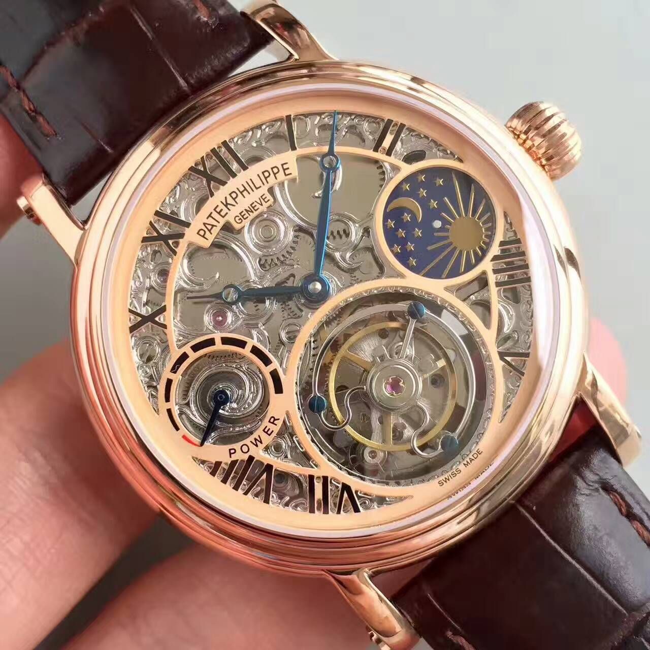 【TF Factory  Perfect  Knockoff  Watches 】 PATEK PHILIPPE 镂空雕花动力星辰真 Tourbillon  wrist watches  / BD202