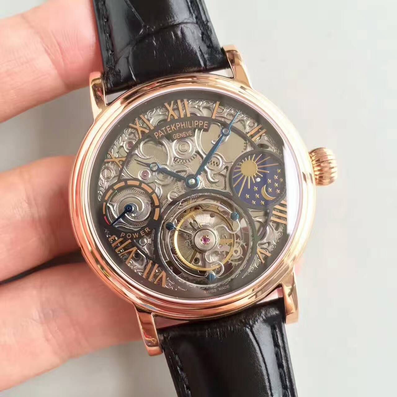 【TF Factory  Perfect  Knockoff  Watches 】 PATEK PHILIPPE 镂空雕花动力星辰真 Tourbillon  wrist watches  / BD202