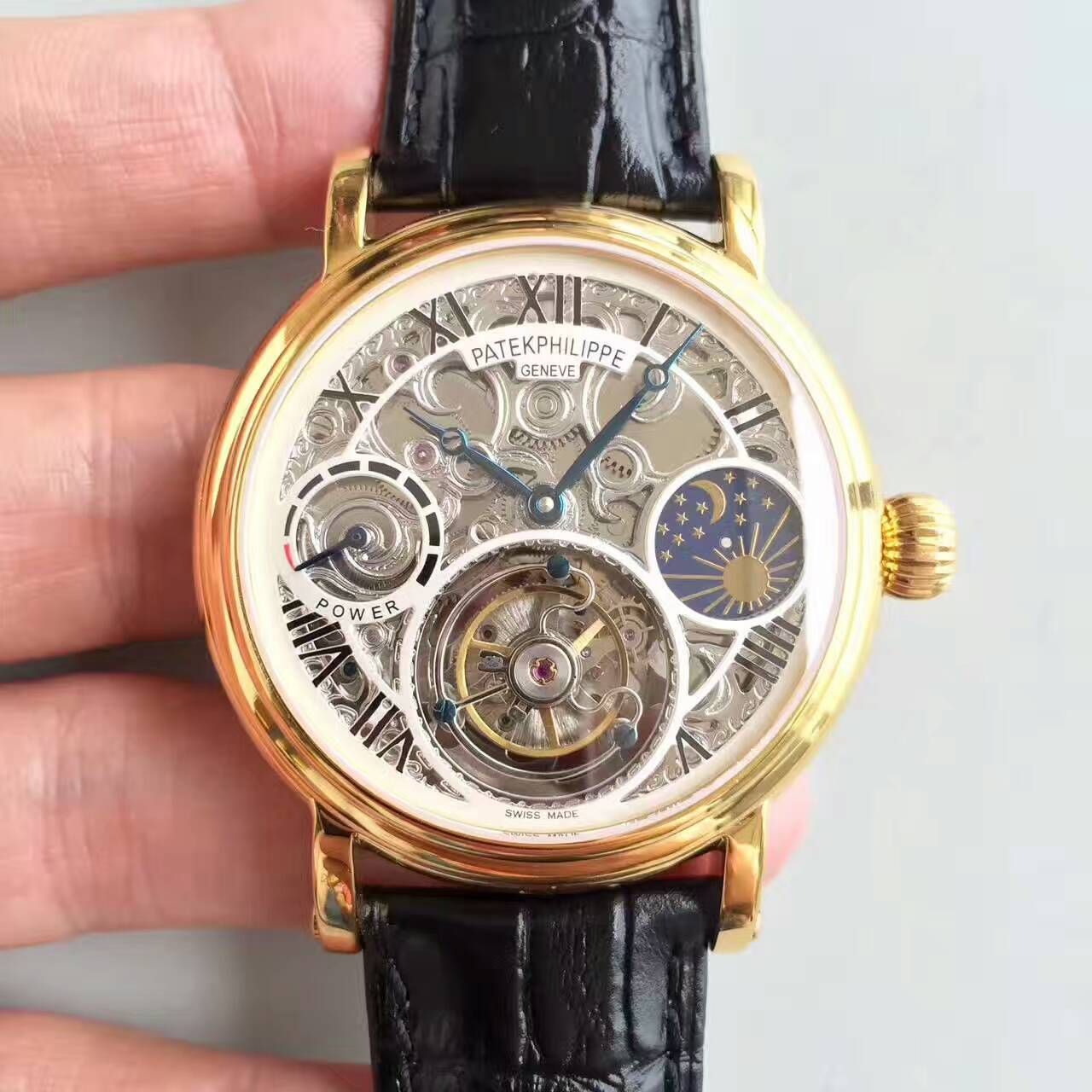 【TF Factory  Perfect  Knockoff  Watches 】 PATEK PHILIPPE 镂空雕花动力星辰真 Tourbillon  wrist watches  / BD202