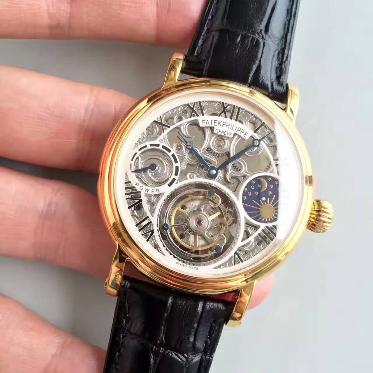 【TF Factory  Perfect  Knockoff  Watches 】 PATEK PHILIPPE 镂空雕花动力星辰真 Tourbillon  wrist watches  / BD202