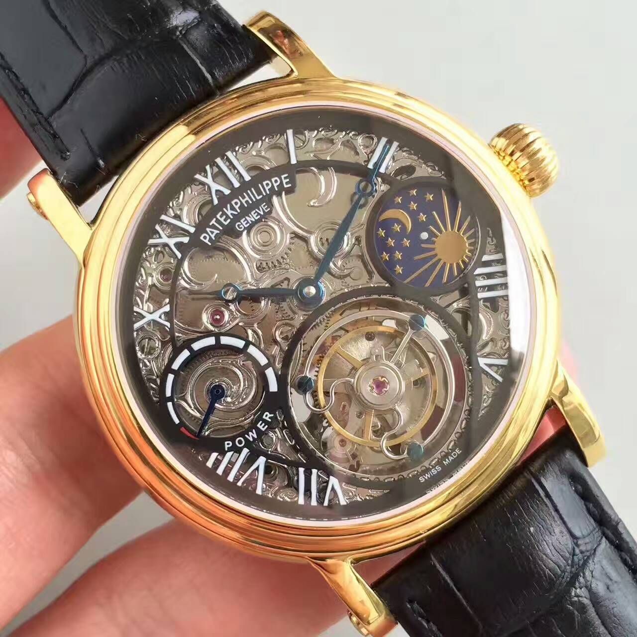 【TF Factory  Perfect  Knockoff  Watches 】 PATEK PHILIPPE 镂空雕花动力星辰真 Tourbillon  wrist watches  / BD202