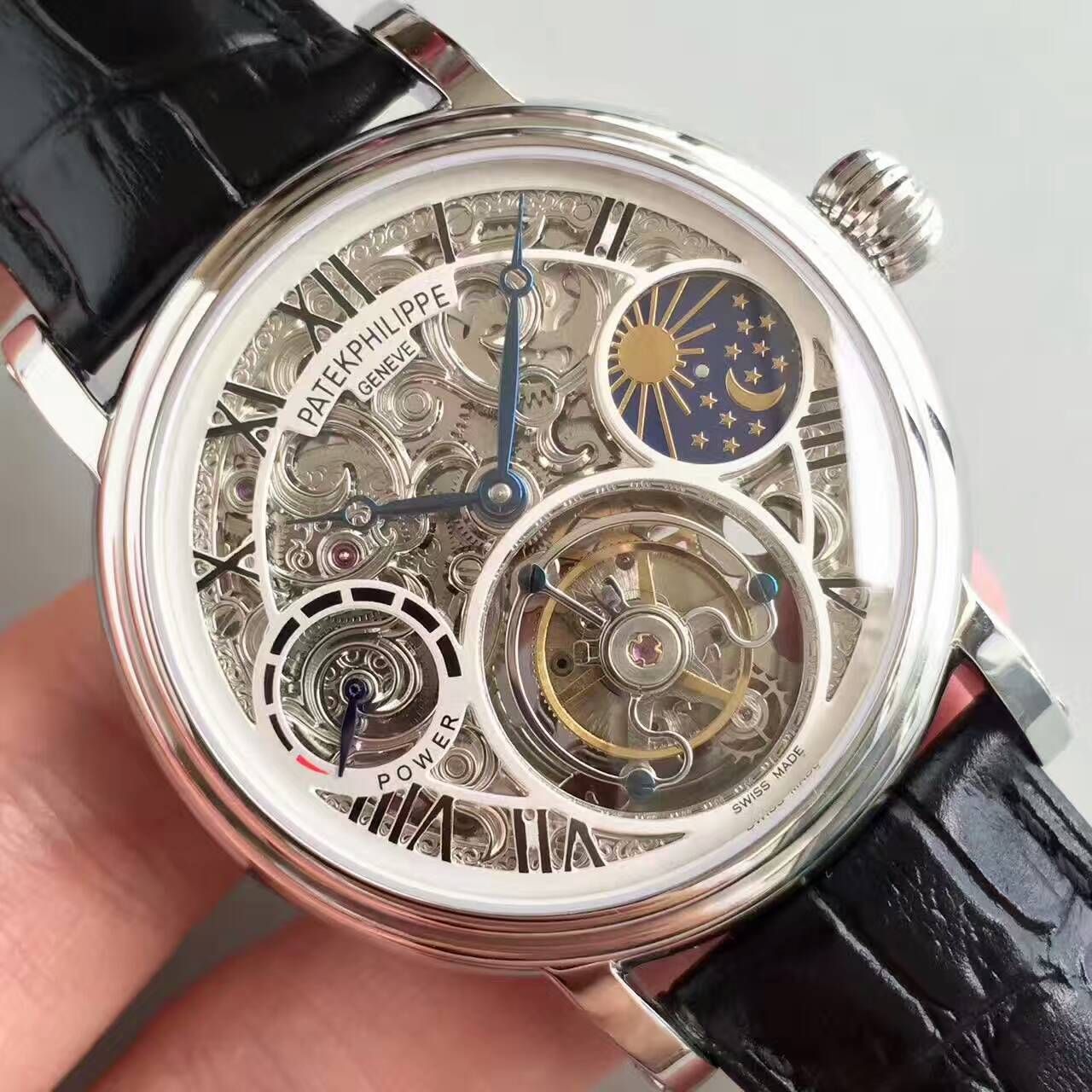 【TF Factory  Perfect  Knockoff  Watches 】 PATEK PHILIPPE 镂空雕花动力星辰真 Tourbillon  wrist watches  / BD202