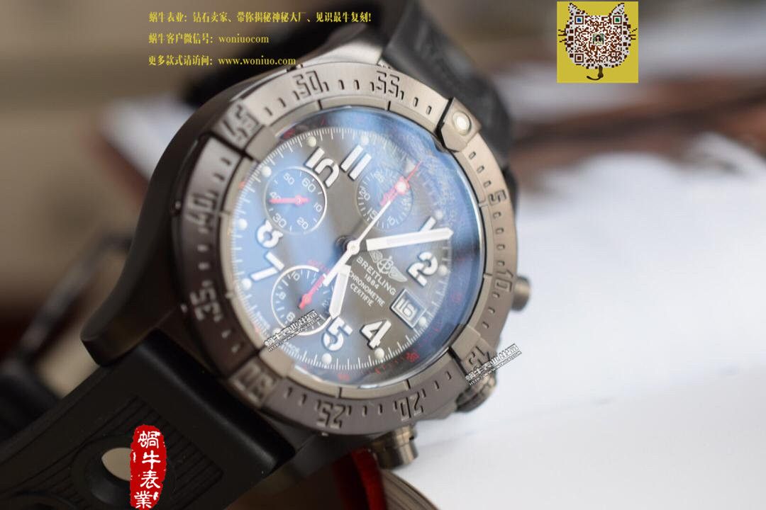 【实物图鉴赏】NOOB Factory 1:1 Replica Watches 之 Breitling 复仇者系列黑钢 watchcase 黑色表盘橡胶 watchband   wrist watches  / BL015.0