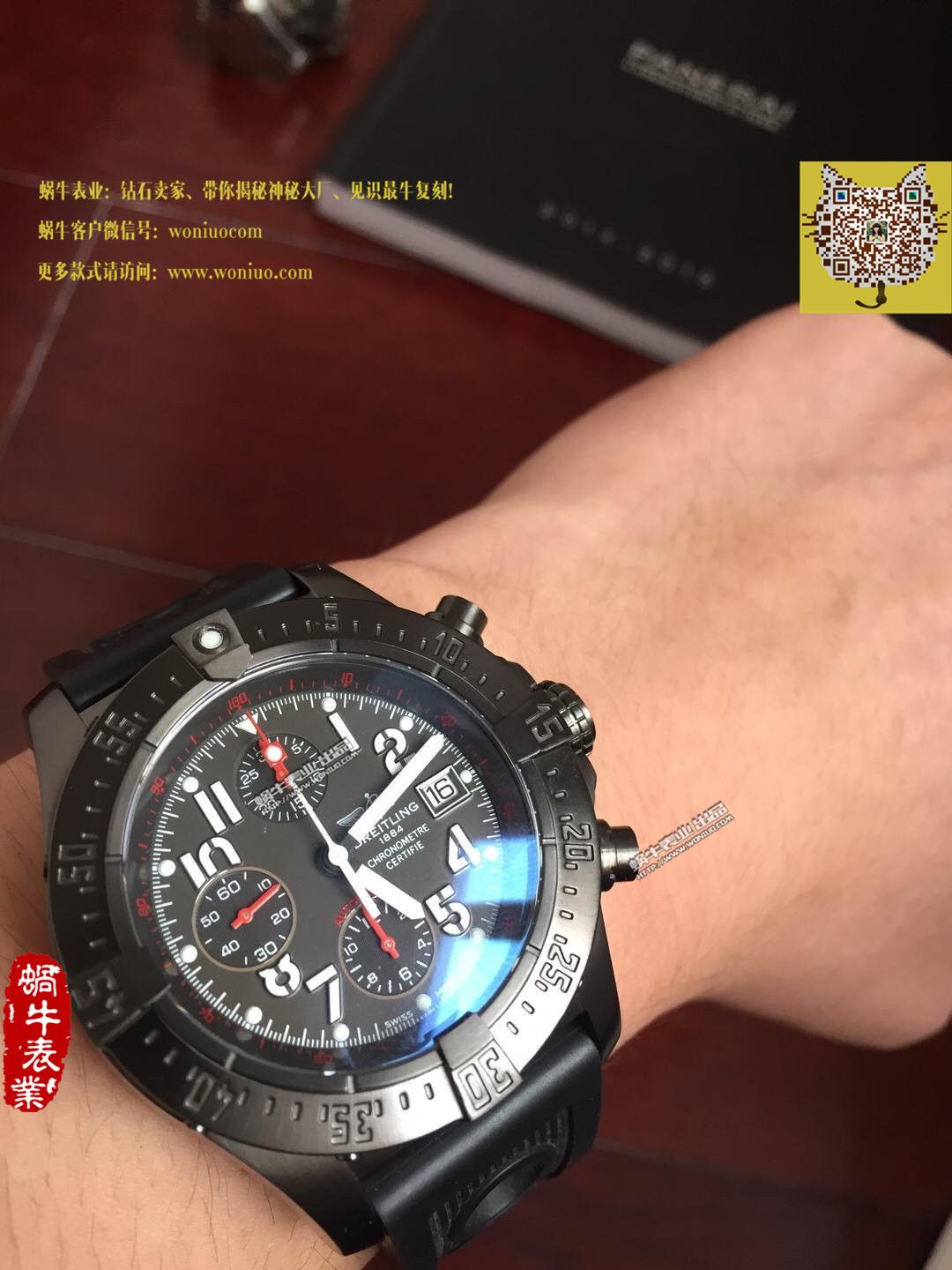 【实物图鉴赏】NOOB Factory 1:1 Replica Watches 之 Breitling 复仇者系列黑钢 watchcase 黑色表盘橡胶 watchband   wrist watches  / BL015.0