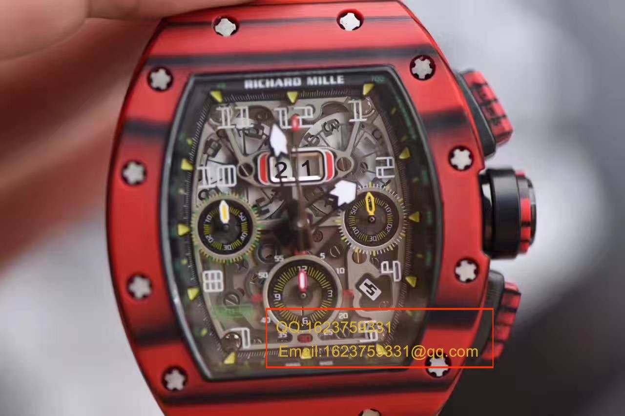 【独家视频测评RM Perfect  High quality  Replica Watches 】RICHARD MILLE 男士系列RM 011 RED QTPT红 carbon fiber  wrist watches  / RMBH11-03B