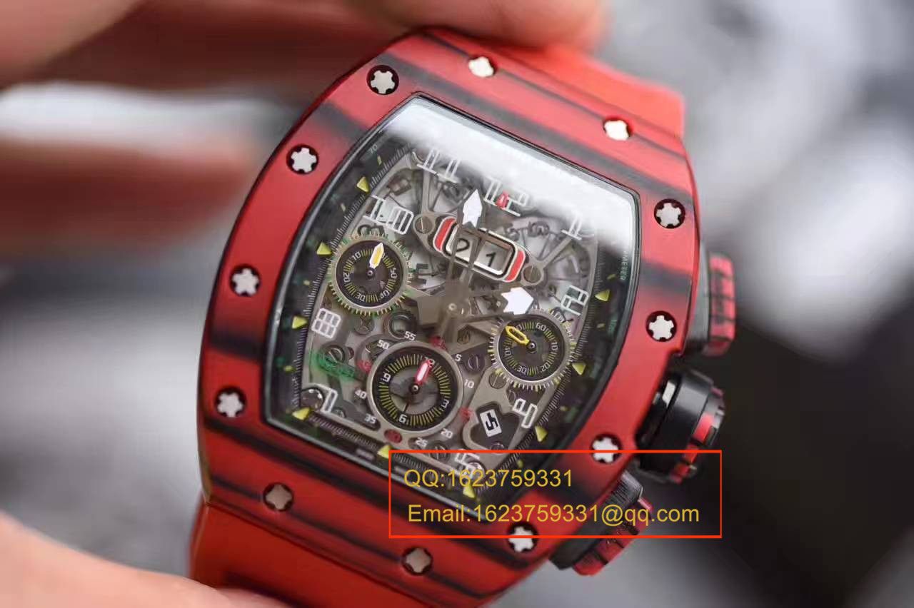 【独家视频测评RM Perfect  High quality  Replica Watches 】RICHARD MILLE 男士系列RM 011 RED QTPT红 carbon fiber  wrist watches  / RMBH11-03B