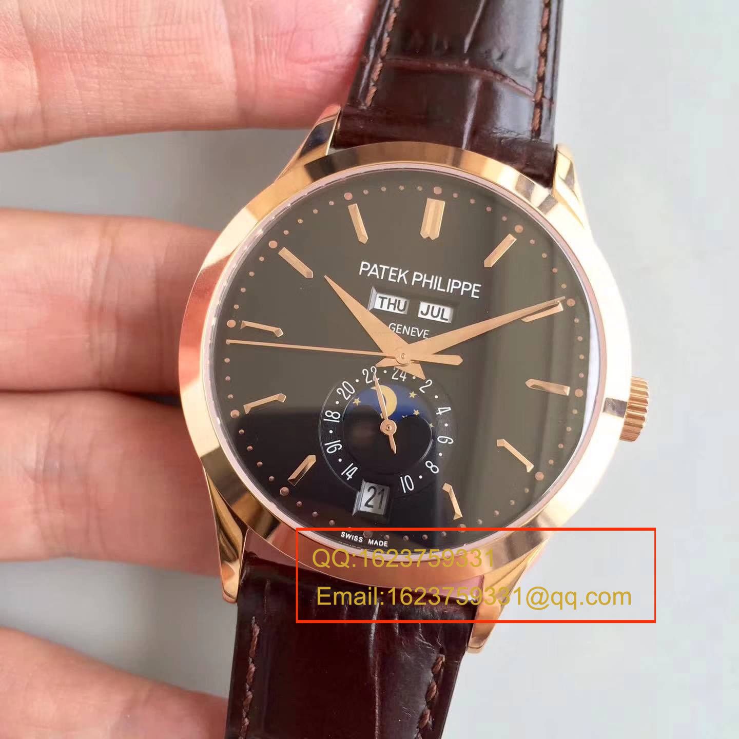 【台湾 Factory 1:1 High quality  Replica  wrist watches 】 PATEK PHILIPPE 复杂功能计时系列5396/1R-001 月相皮带款玫瑰金 wrist watches  / BD209