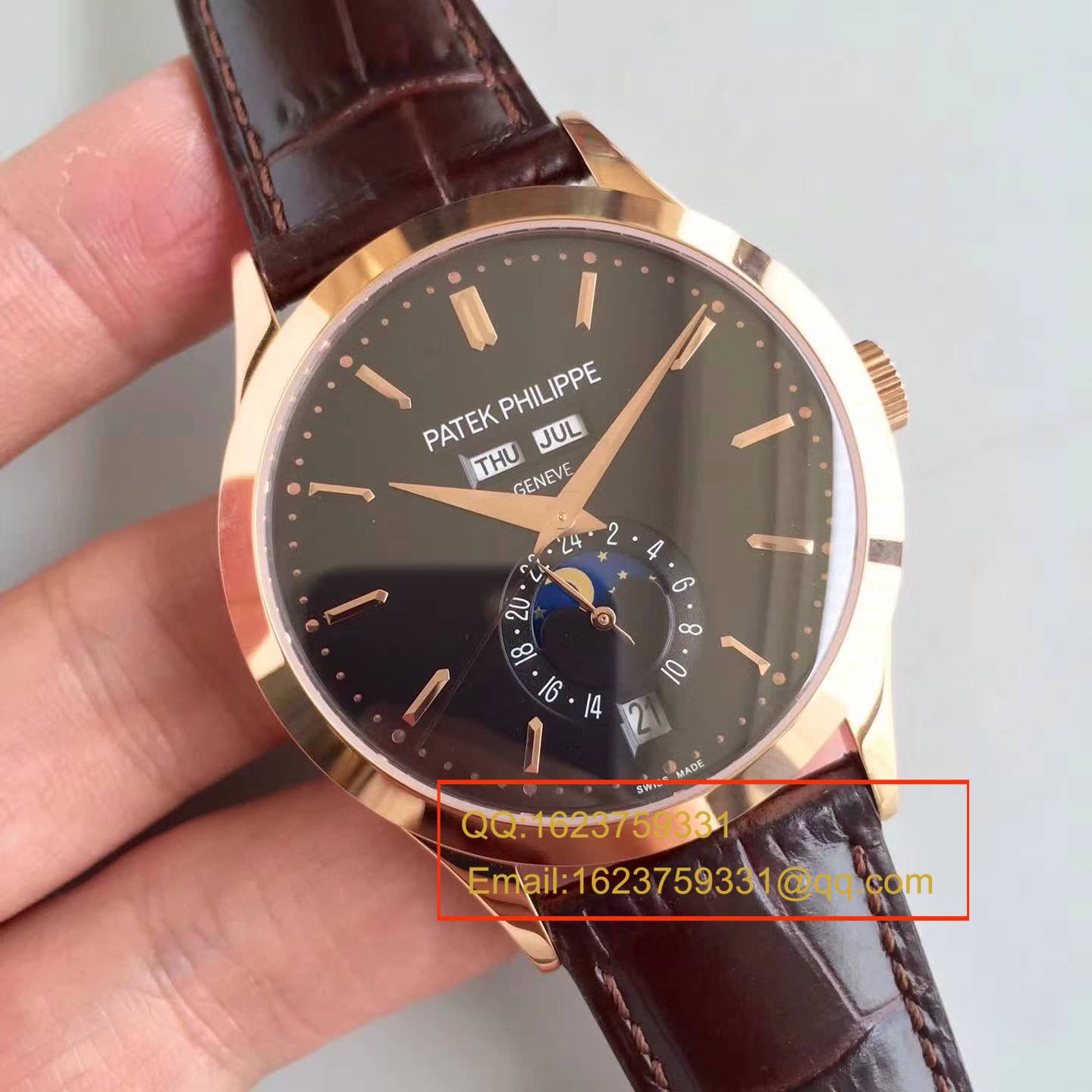 【台湾 Factory 1:1 High quality  Replica  wrist watches 】 PATEK PHILIPPE 复杂功能计时系列5396/1R-001 月相皮带款玫瑰金 wrist watches  / BD209
