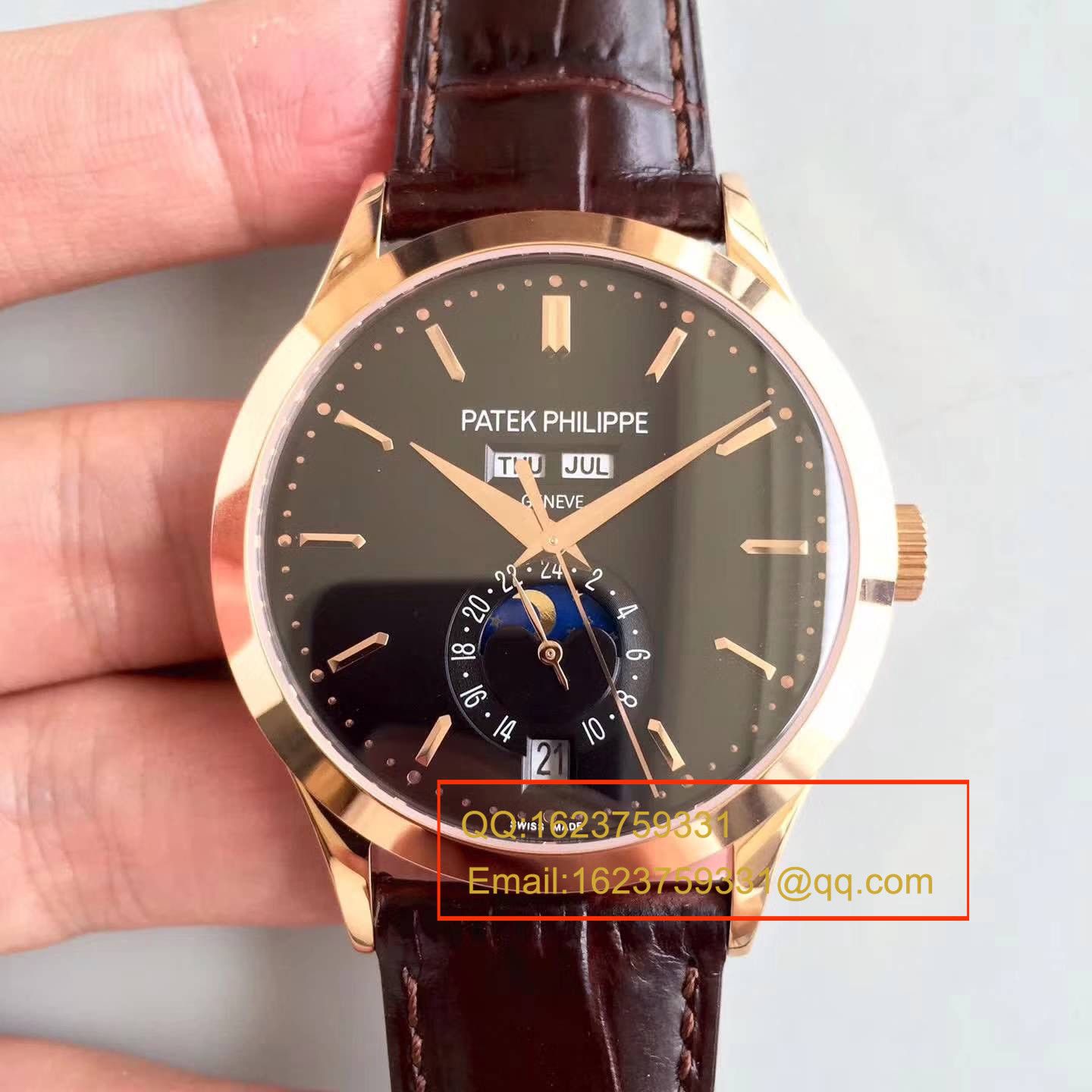 【台湾 Factory 1:1 High quality  Replica  wrist watches 】 PATEK PHILIPPE 复杂功能计时系列5396/1R-001 月相皮带款玫瑰金 wrist watches  / BD209