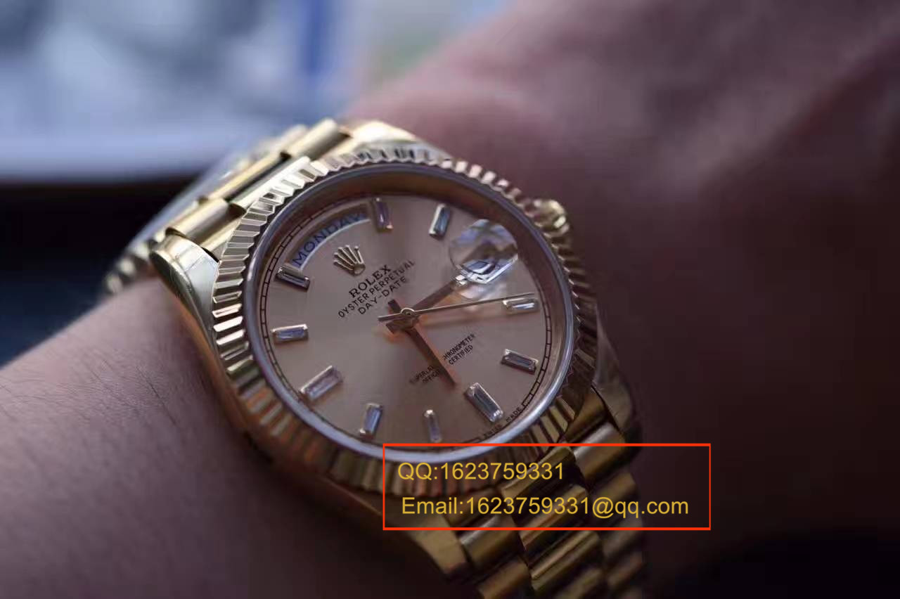 【台湾 Factory  Perfect  High quality  Knockoff  Watches 】 Rolex  Day-Date 型系列228238香槟色表盘钻钉 wrist watches  / RBA179