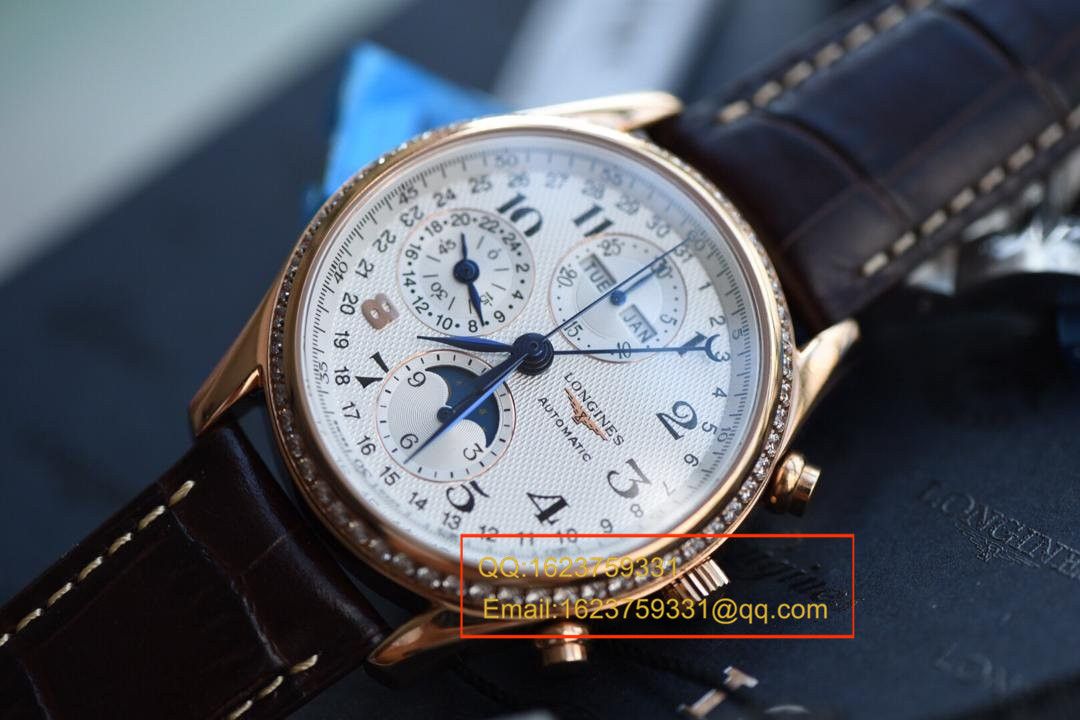 【视频解析】 Longines 名匠 Replica Copy 旗舰版本八针月相土豪金版本 wrist watches 《表圈镶钻》 / L066