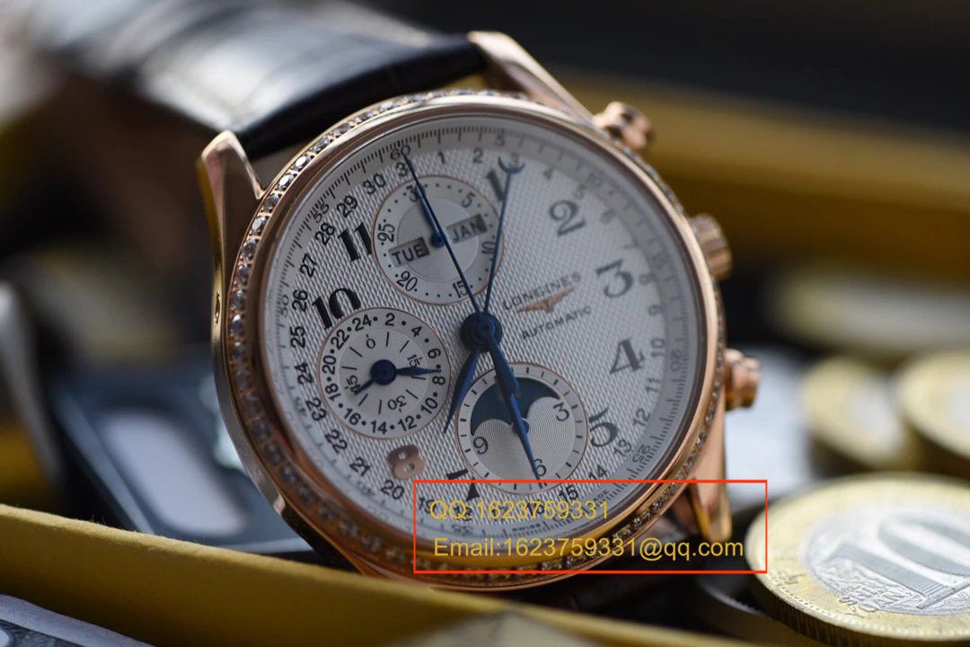 【视频解析】 Longines 名匠 Replica Copy 旗舰版本八针月相土豪金版本 wrist watches 《表圈镶钻》 / L066