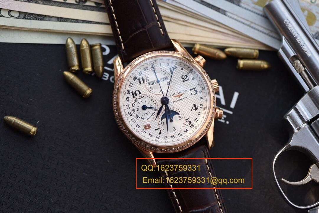 【视频解析】 Longines 名匠 Replica Copy 旗舰版本八针月相土豪金版本 wrist watches 《表圈镶钻》 / L066