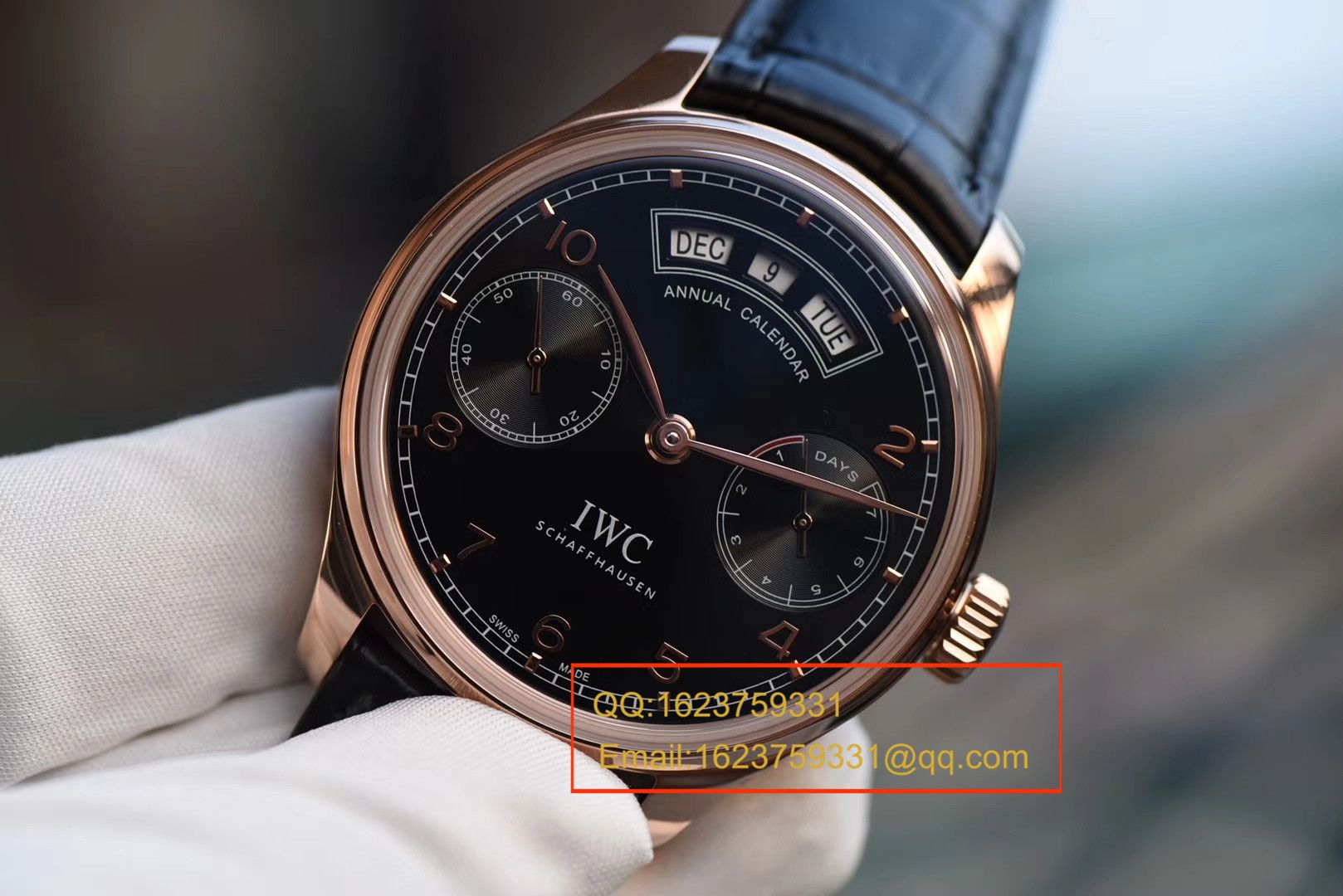 【YL Perfect  High quality  Replica Watches 】 IWC 葡萄牙年历 wrist watches  IWC 年历玫瑰金黑面款 / WG125