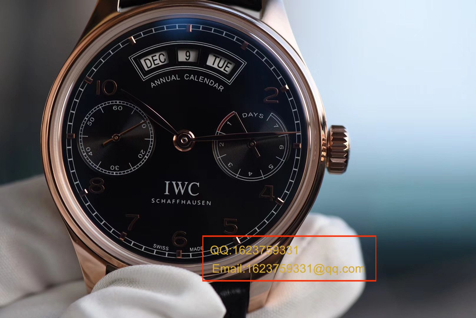 【YL Perfect  High quality  Replica Watches 】 IWC 葡萄牙年历 wrist watches  IWC 年历玫瑰金黑面款 / WG125