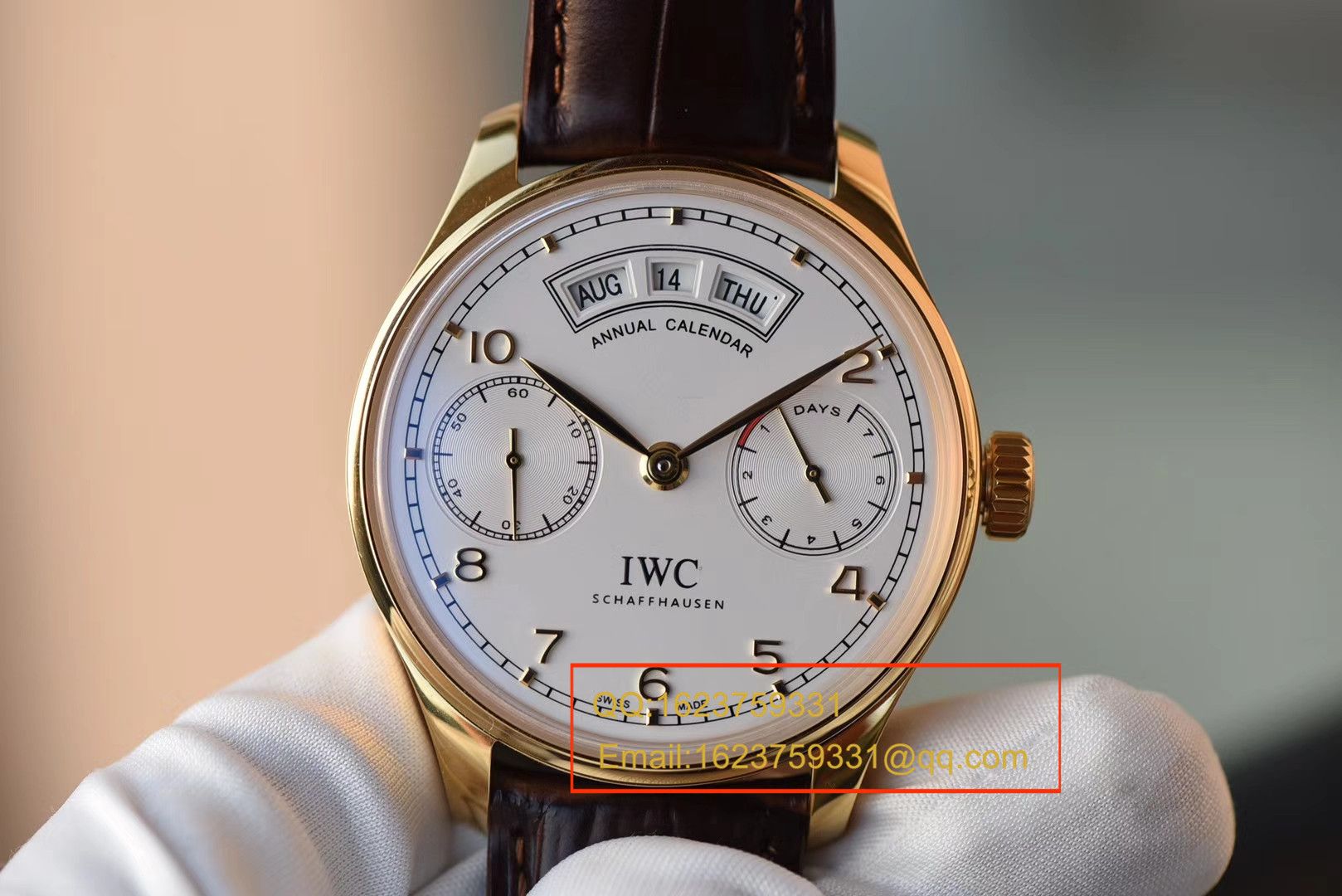 【YL Perfect  High quality  Knockoff  Watches 】 IWC 葡萄牙年历 wrist watches 系列 IWC 年历黄金壳白面款 / WG105