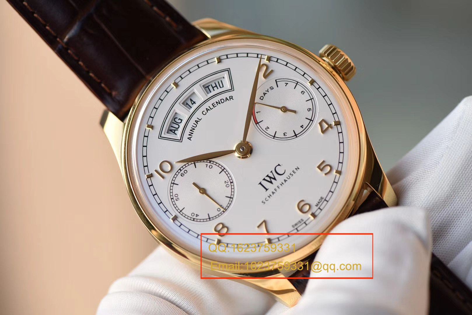 【YL Perfect  High quality  Knockoff  Watches 】 IWC 葡萄牙年历 wrist watches 系列 IWC 年历黄金壳白面款 / WG105