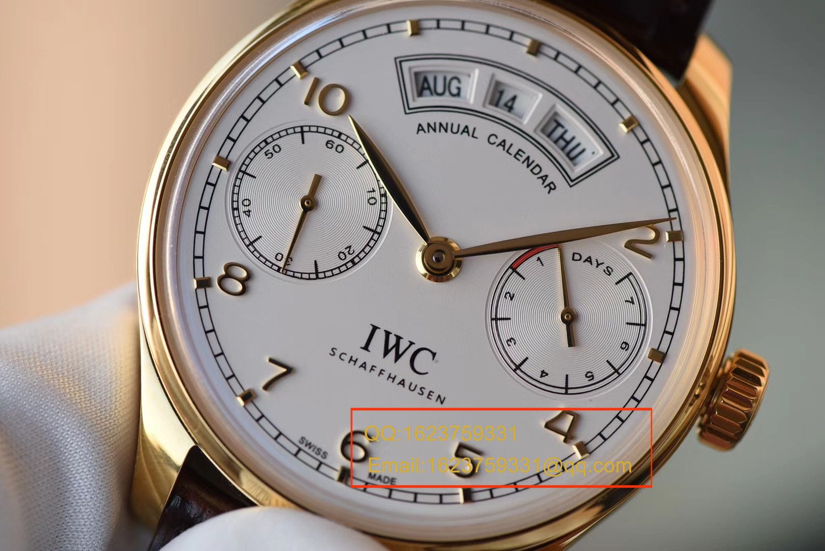 【YL Perfect  High quality  Knockoff  Watches 】 IWC 葡萄牙年历 wrist watches 系列 IWC 年历黄金壳白面款 / WG105