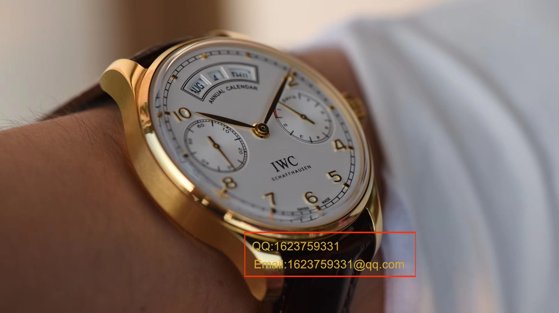 【YL Perfect  High quality  Knockoff  Watches 】 IWC 葡萄牙年历 wrist watches 系列 IWC 年历黄金壳白面款 / WG105