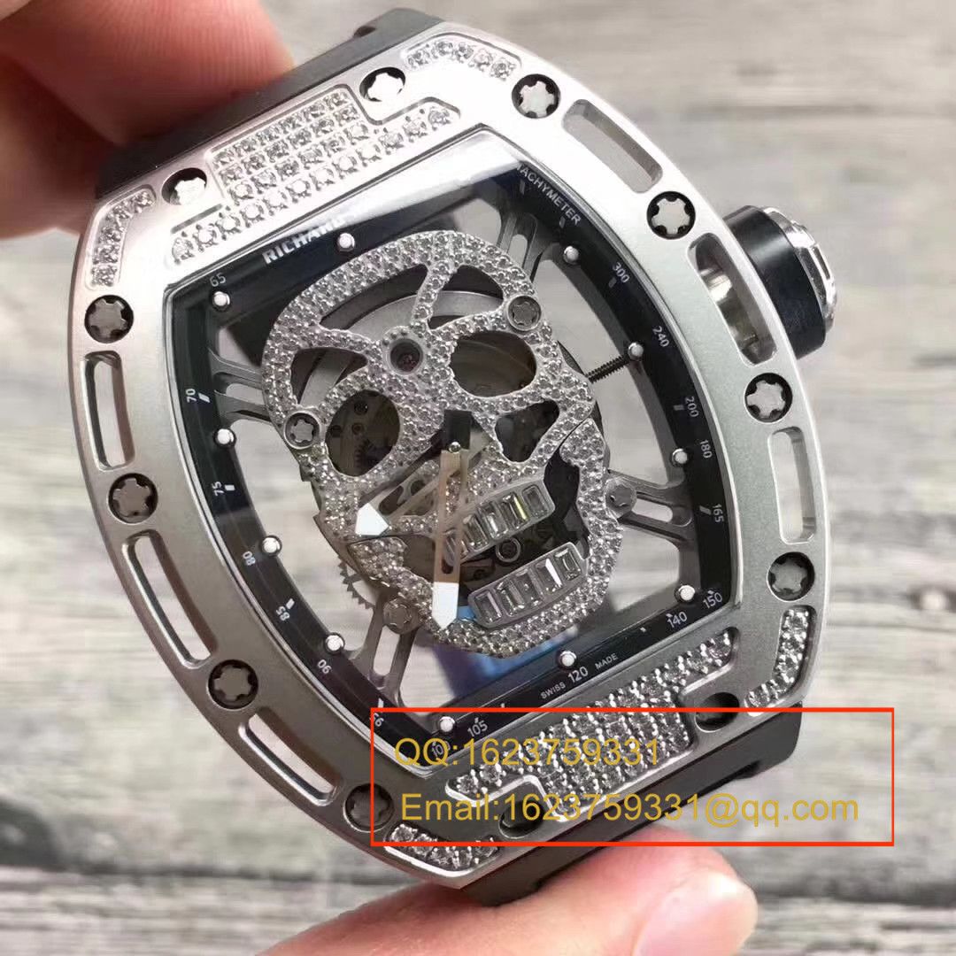 【KV Perfect  High quality  Replica Watches 】RICHARD MILLE RICHARD MILLE男士系列RM 052银色骷髅头满钻 wrist watches  / RM052C