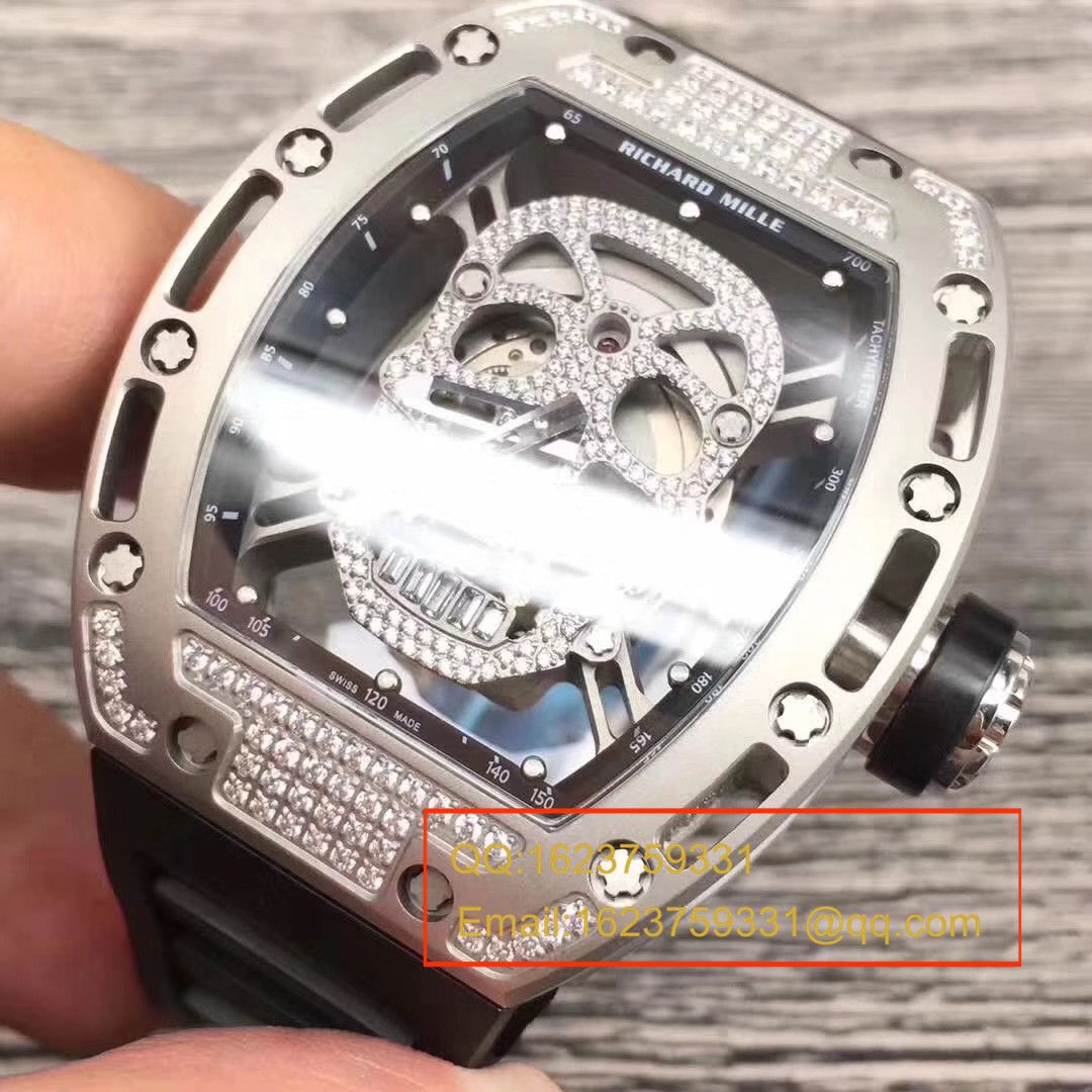 【KV Perfect  High quality  Replica Watches 】RICHARD MILLE RICHARD MILLE男士系列RM 052银色骷髅头满钻 wrist watches  / RM052C