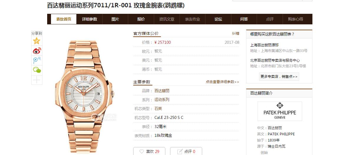 【JJ Perfect  High quality  Replica Watches 】 PATEK PHILIPPE 运动系列7011/1G-001 、7011/1G-010白金 wrist watches 、7011/1R-010 、7011/1R-001玫瑰金女士 wrist watches ( Nautilus ) / BD220