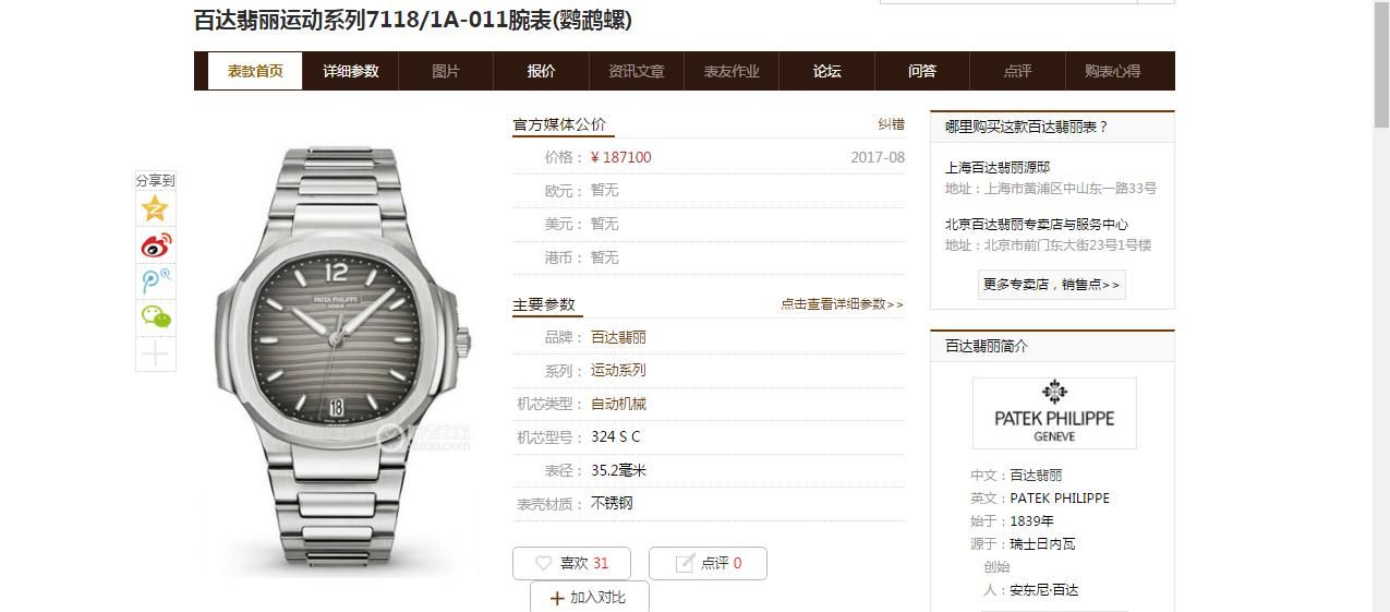 【PF Perfect  High quality  Replica Watches 】 PATEK PHILIPPE 运动系列7118/1A-001 wrist watches ( Nautilus )女表 / BD221