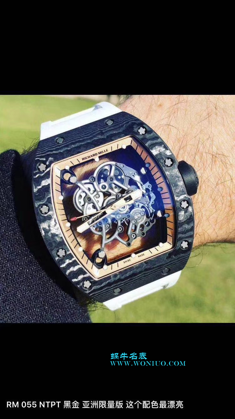 【KV Perfect  High quality  Replica Watches 】RICHARD MILLE RICHARD MILLE男士系列RM 055 carbon fiber 白色橡胶带新款 / RM 055C