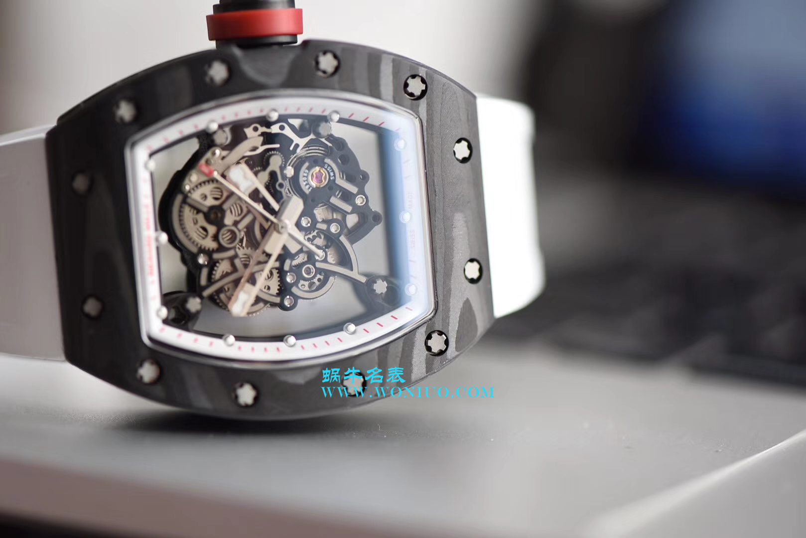 【KV Perfect  High quality  Replica Watches 】RICHARD MILLE RICHARD MILLE男士系列RM 055 carbon fiber 白色橡胶带新款 / RM 055C