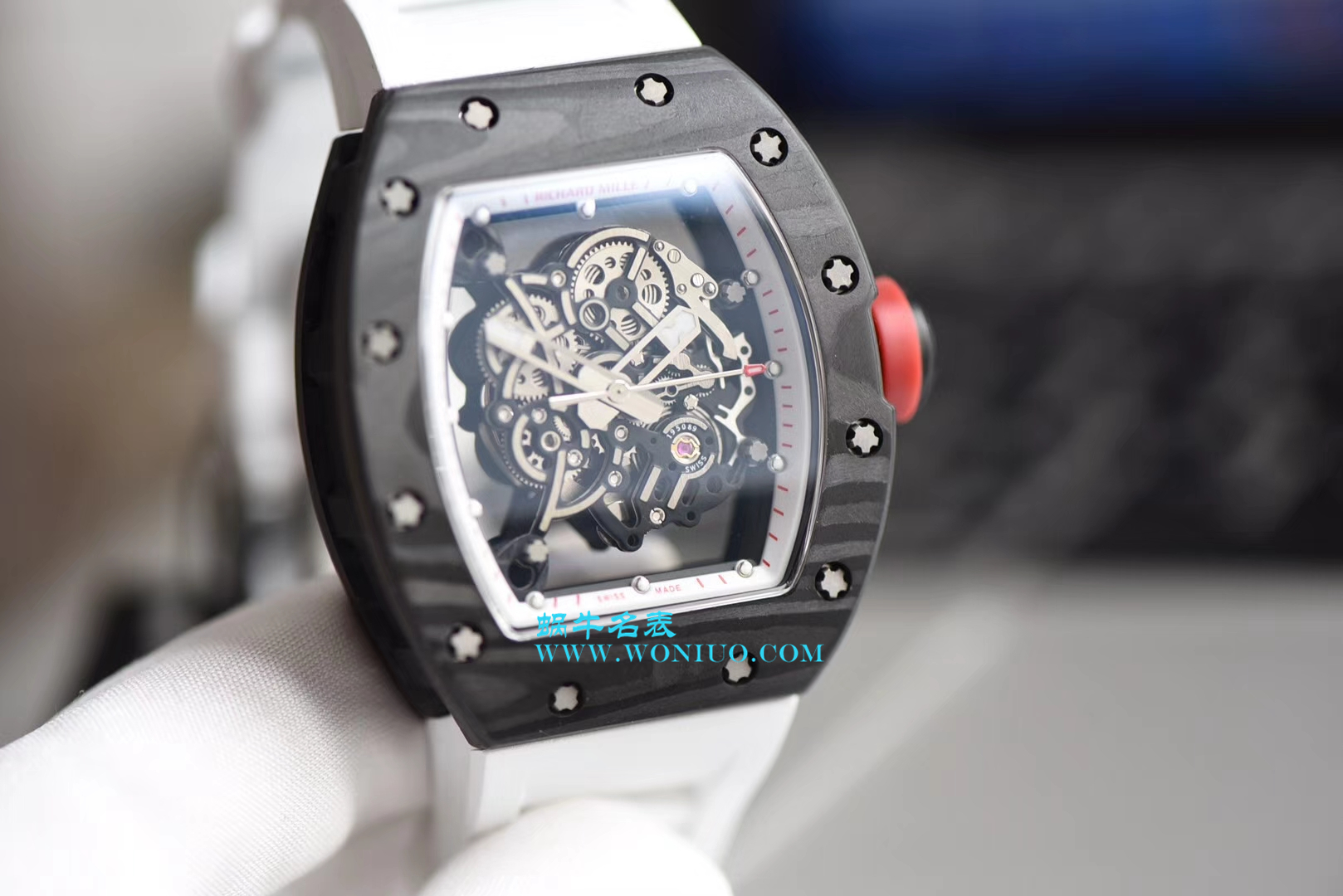 【KV Perfect  High quality  Replica Watches 】RICHARD MILLE RICHARD MILLE男士系列RM 055 carbon fiber 白色橡胶带新款 / RM 055C