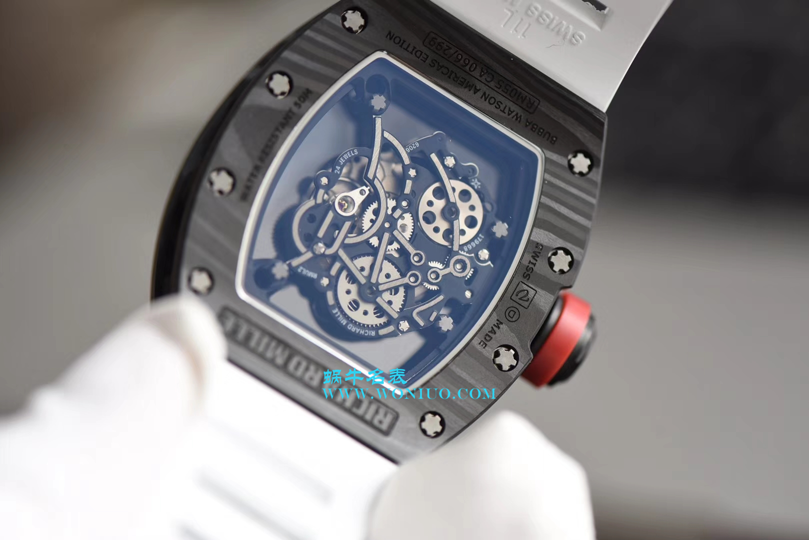 【KV Perfect  High quality  Replica Watches 】RICHARD MILLE RICHARD MILLE男士系列RM 055 carbon fiber 白色橡胶带新款 / RM 055C