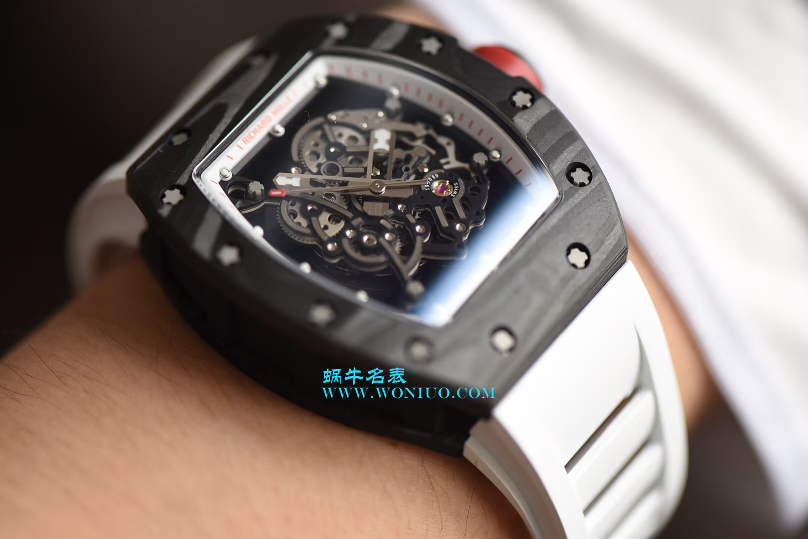 【KV Perfect  High quality  Replica Watches 】RICHARD MILLE RICHARD MILLE男士系列RM 055 carbon fiber 白色橡胶带新款 / RM 055C