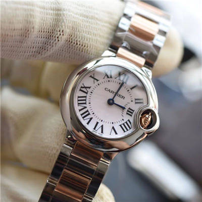 V6 Factory  Cartier  新品蓝气球 28mm间玫瑰金 天然贝母表面 女士石英 wrist watches 
