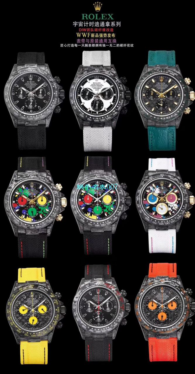 WWF新品发布： carbon fiber  Rolex ROLEX宇宙计时 Ditongna 系列之Diw团队改造版 / R399