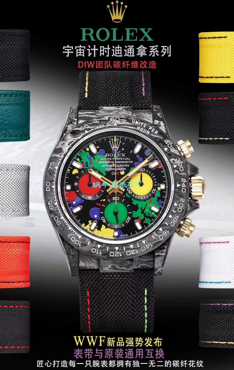 WWF新品发布： carbon fiber  Rolex ROLEX宇宙计时 Ditongna 系列之Diw团队改造版 / R399
