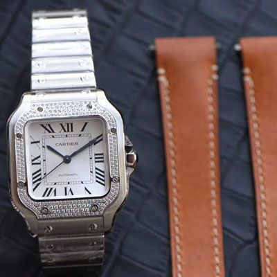 HBBV6 Factory 新款 Perfect  Replica Copy  Cartier   Santos 女装表圈镶WJSA0010,WJSA0007中号女表