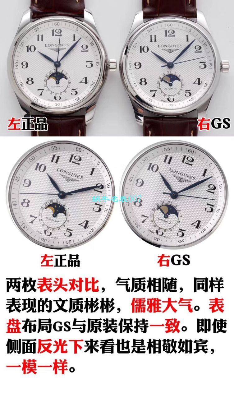GS Factory  top  Replica Copy  Longines 名匠L2.909.4.78.3月相 wrist watches  / L163