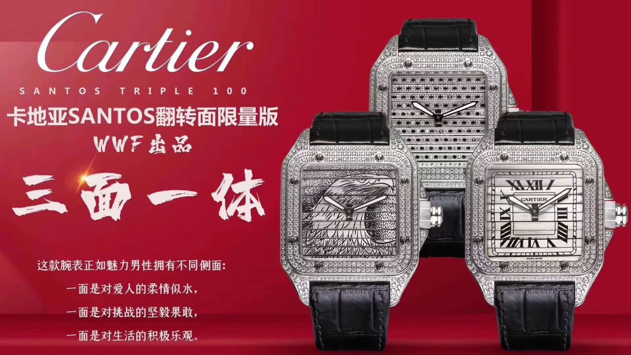 wwf Factory  top  Replica Copy  Cartier   Santos 鹰头WM505014 wrist watches  / K272