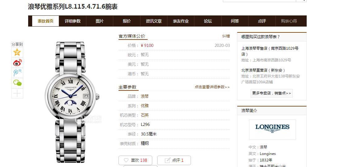 GS Factory  High quality  Replica Watches  Longines 心月女士月相L8.115.4.71.6 wrist watches  / L168