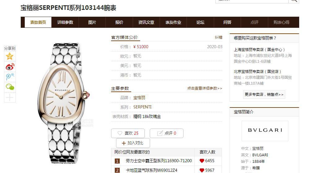 BV Factory  top  Replica Copy 女表 BVLGARI SERPENTI系列103361，103144，103145，103361，103147 wrist watches  / BV036