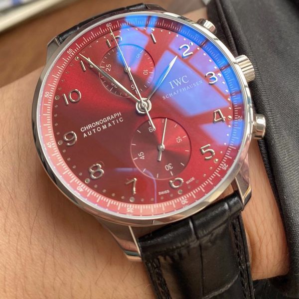 YL Factory  IWC 1比1 Knockoff  Watches 酒红面葡萄牙计时IW371616 wrist watches 