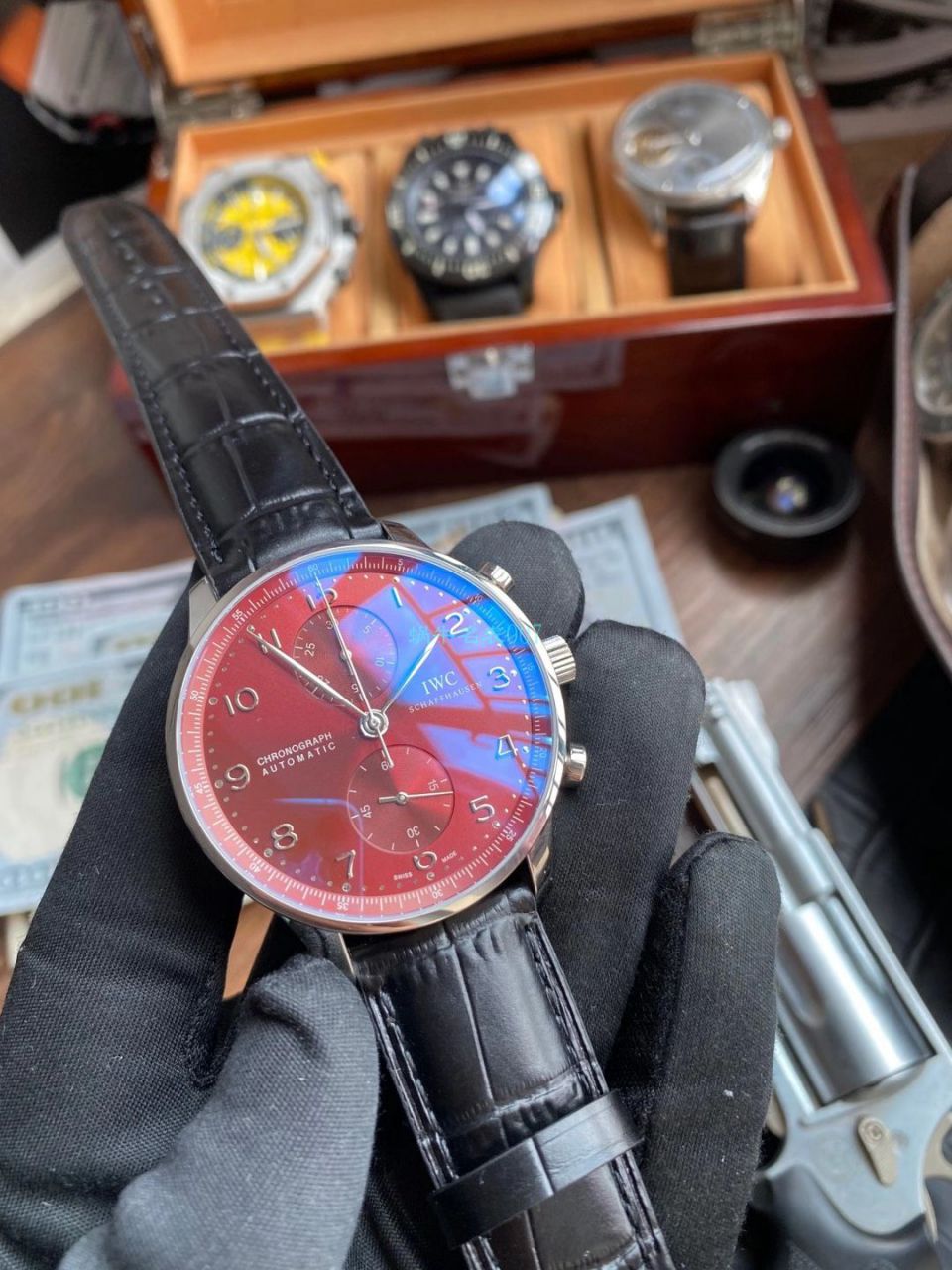 YL Factory  IWC 1比1 Knockoff  Watches 酒红面葡萄牙计时IW371616 wrist watches  / WG578