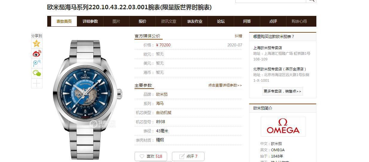 VS Factory OMEGA Seamaster 150米220.10.43.22.03.001 top  Replica Copy 限量版世界时 wrist watches  / VS732