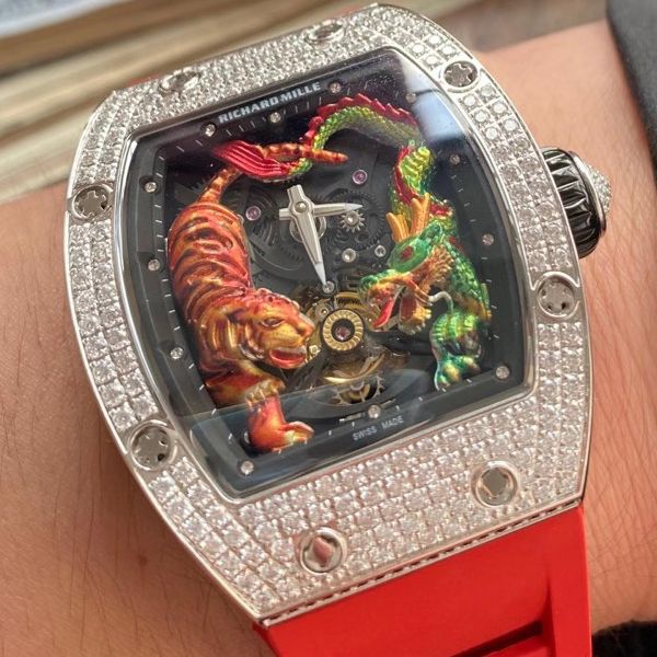  copy customized 款 RICHARD MILLE RM 51-01龙虎满钻真 High quality  Replica  Tourbillon  Watches 