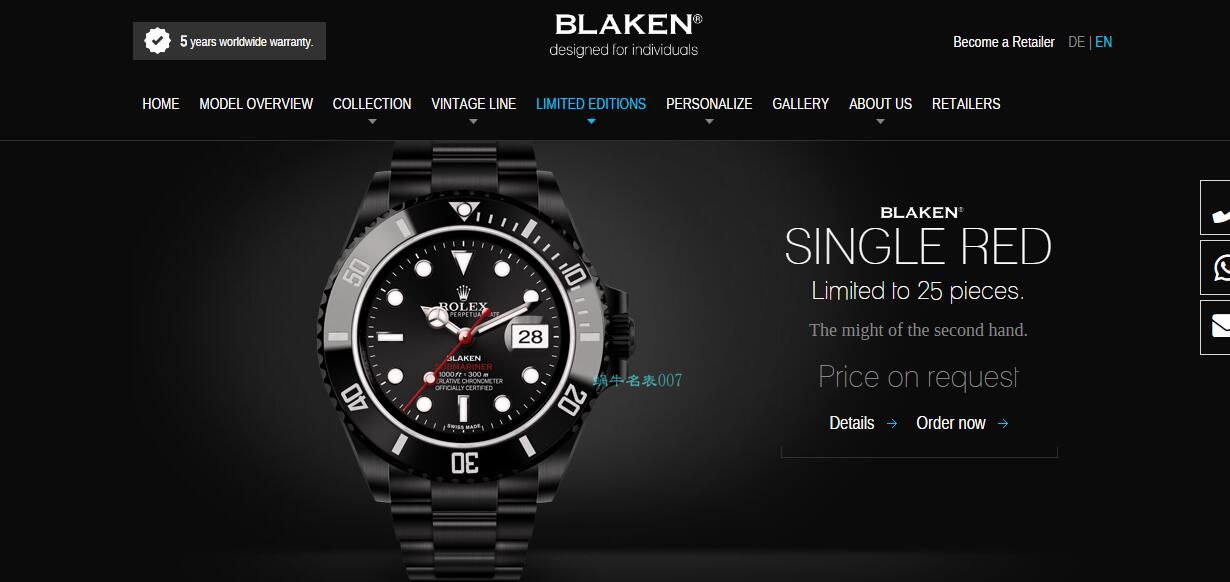 V9 Factory  Rolex 水鬼 top  Replica Watches BLAKEN  SUBMARINER  DATE LV官方同款曜黑改装版 / R670